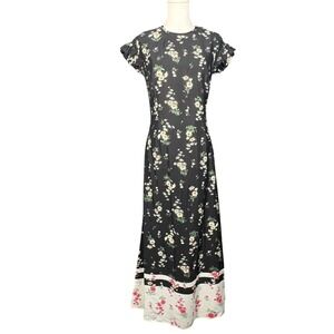 Vivetta Floral Black Short Sleeve Midi Dress Romantic Womens IT 40 US 4
